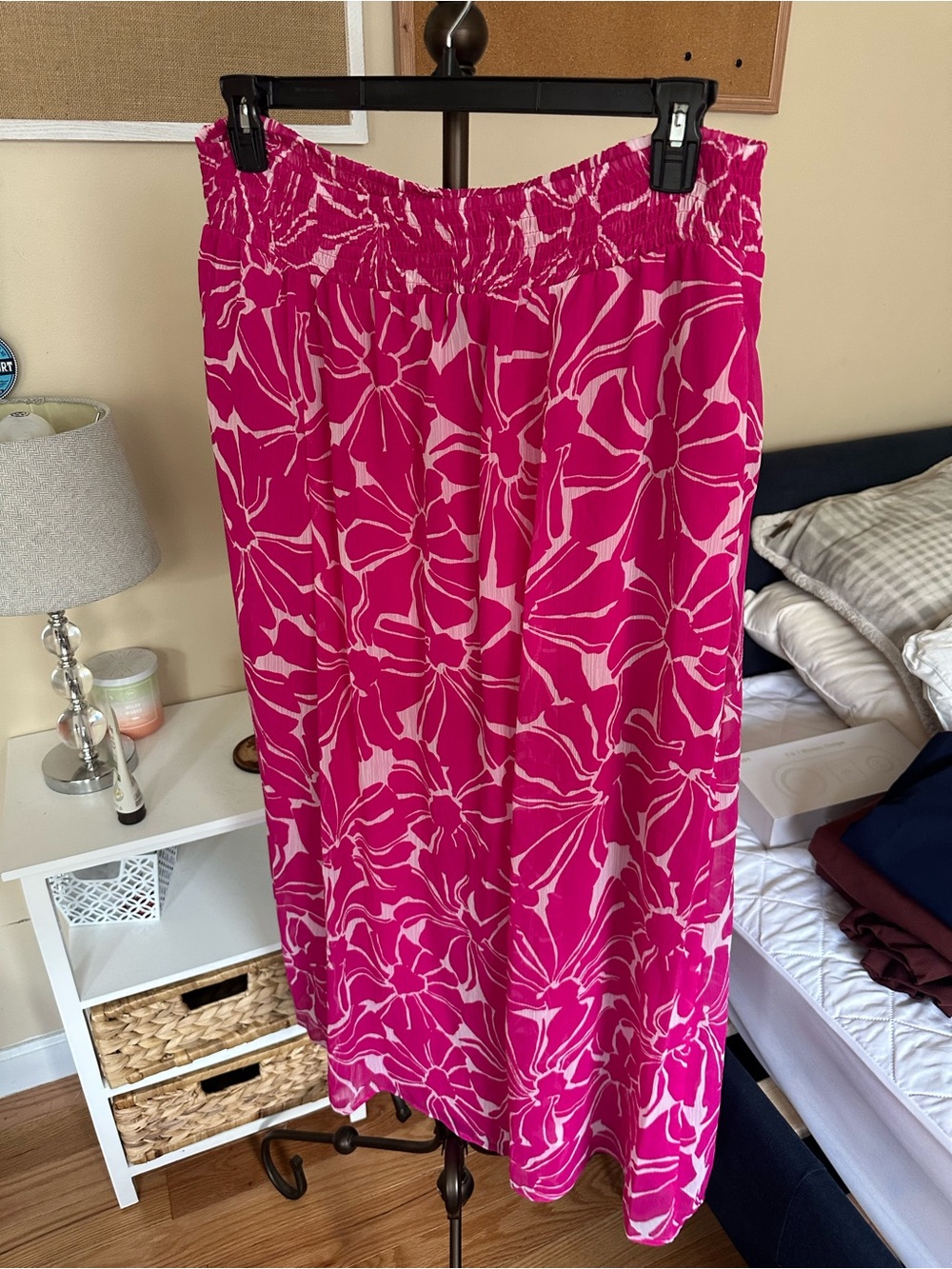 INC Bright Pink & White Floral Midi Skirt